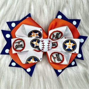 🎀⚾️ MLB Houston Astros Baseball Hair Bow Barrette Clip ⚾️🎀